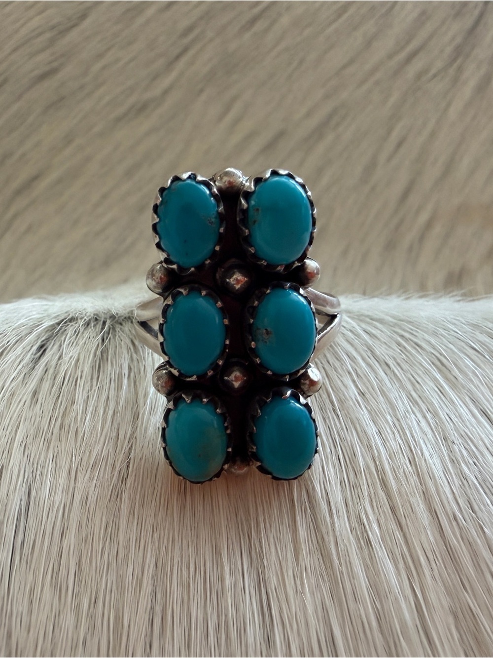 ❤️ Kingman Turquoise 6 Stone Bar Rectangle Size 8.5 Ring Sterling 8.2 Grams